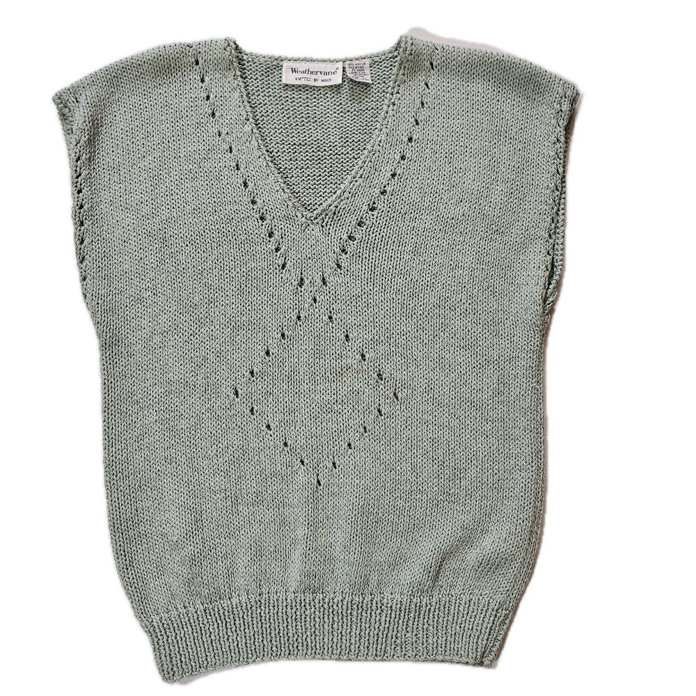 Weathervane Sweater Vest Womens Medium Green V-Neck Argyle Preppy Sleeveless VTG